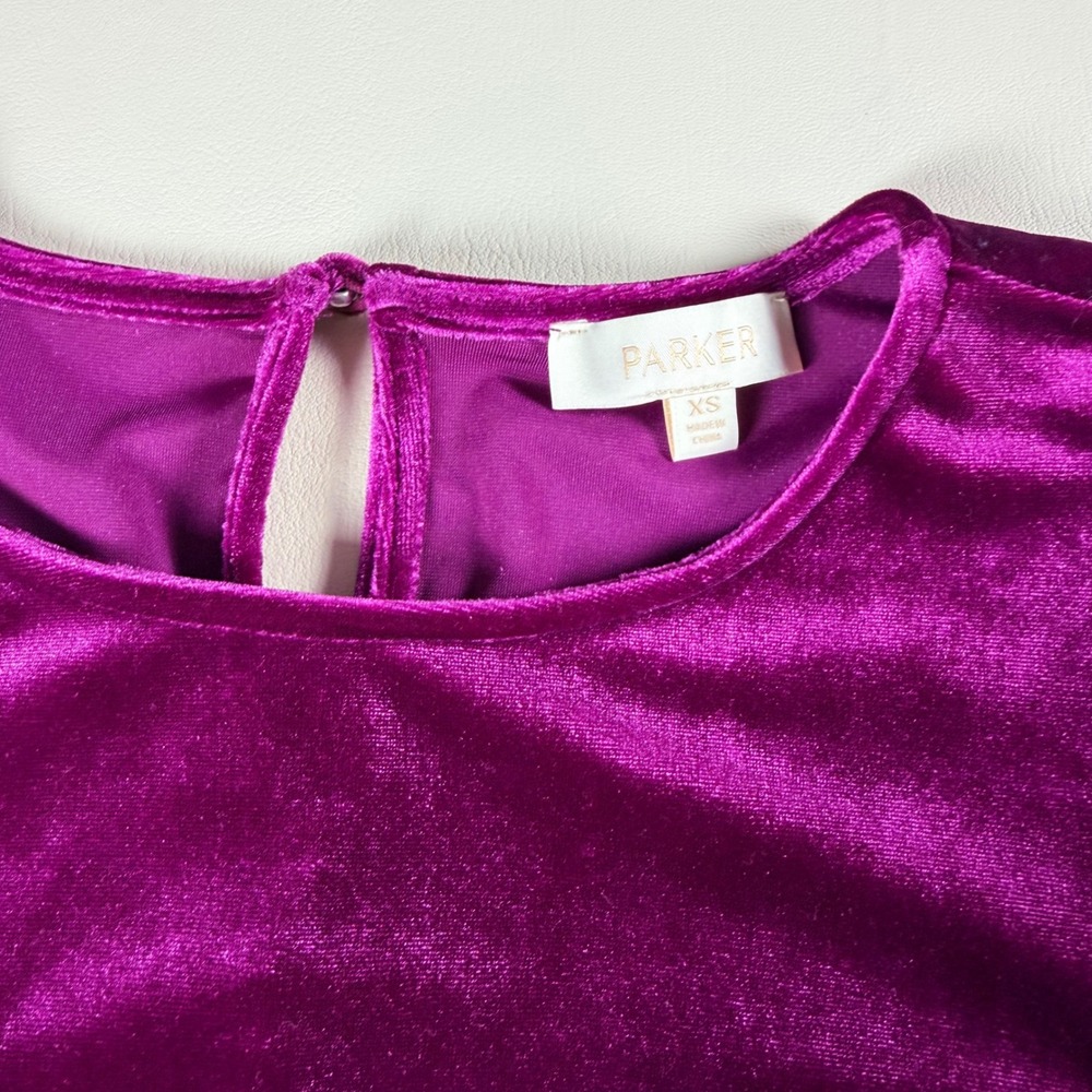 Parker Purple Velvet Puff Sleeve Top XS Magenta Coquette Holiday Party Blouse - Picture 4 of 8